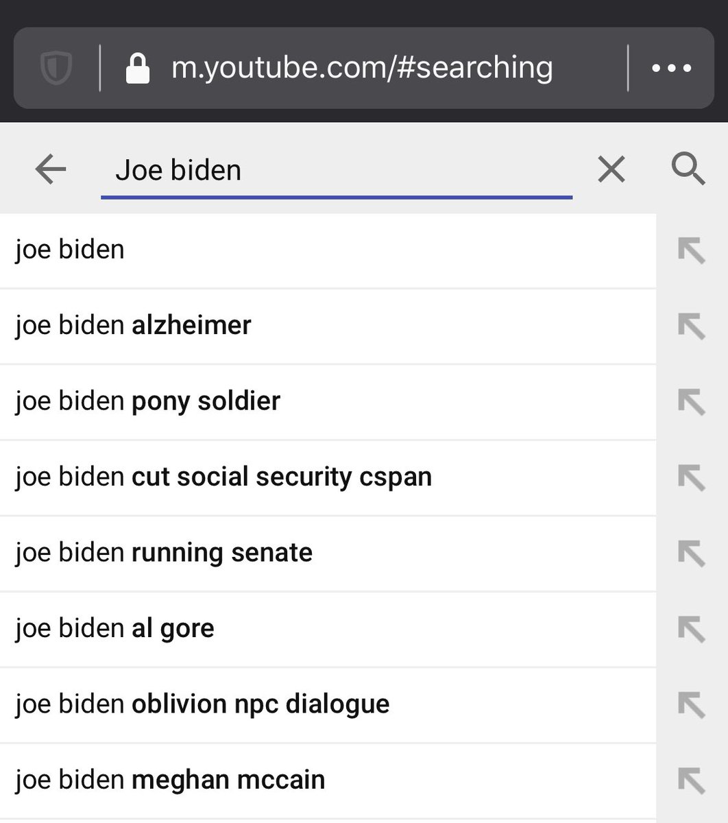 The top suggestions on YouTube for “Joe Biden” on a non-logged-in account are a mix of gaffes, deliberate disinformation, and memes of him being absurd. The last message that broke through was his bullshit “tough on China” pandering that distracts from helping real people.