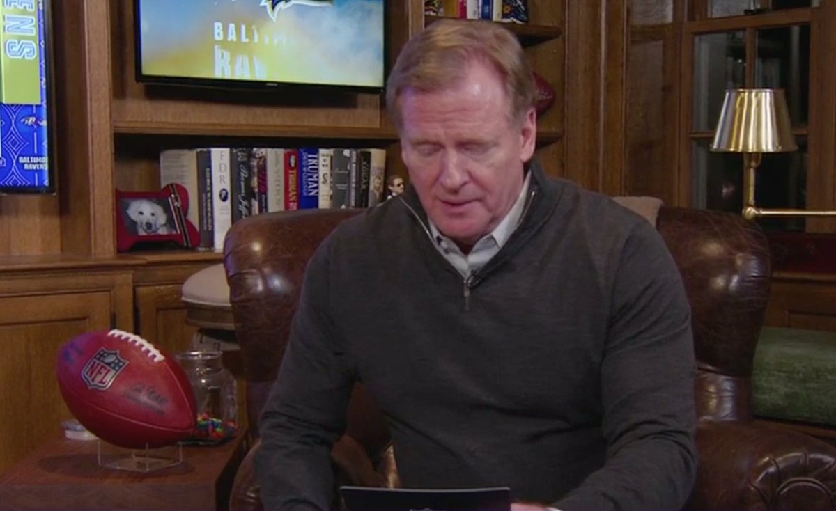 The saga continues.Roger Goodell sneakily brought the jar pick into frame, noticeably lacking in M&Ms.