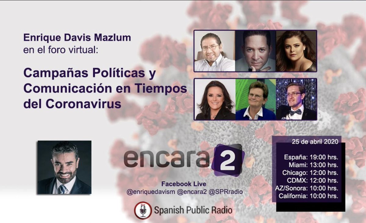 Nos vemos mañana en el foro virtual: “Campañas Políticas y Comunicación en tiempo del Coronavirus”.

Dejamos link 👇👇

facebook.com/events/s/foro-…

*Horarios*
10:00 hrs California, Sonora, Arizona 
12:00 hrs Chicago, CDMX 
13:00 hrs Miami, Nueva York, Washington DC
19:00 hrs España