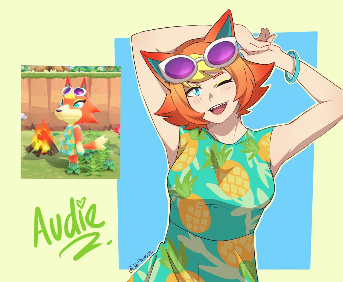 UniverseJac's tweet image. Late night drawing of Audie 💚🧡🦊
#AnimalCrossingNewHorizons