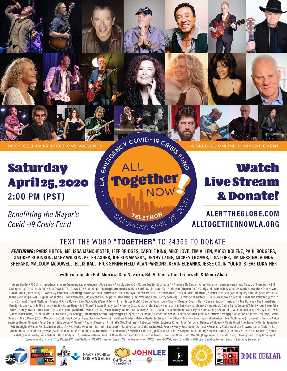 Tune in TOMORROW, 4/25 to the #AllTogetherNowLA online concert/benefit supporting the City of Los Angeles—I'm so glad to be a part of it!
✨ 2PM PT//5PM ET 💎

Watch at:
abc7.com
alltogethernowla.org
alerttheglobe.com

Text TOGETHER to 24365 to donate! 💕
