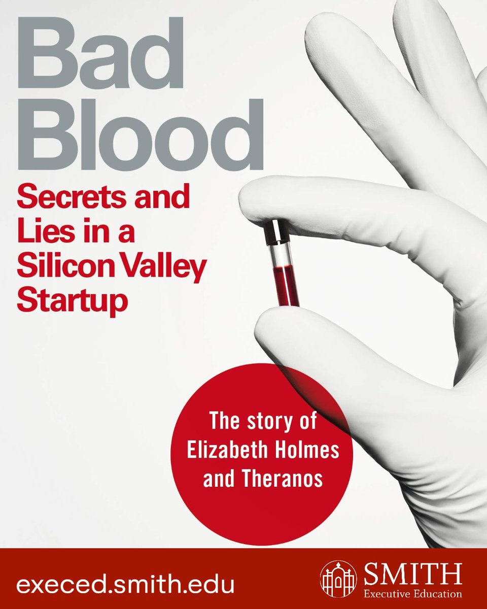 SmithExecEd's tweet photo. We all want an antibody test that is fast and accurate.What happens when a promise for a quick medical test turns out to be a hoax? If you haven’t read Bad Blood, Executive Director Dina recommends it this week as a fascinating example of trust and power. 
#SmithExecEd https://t.co/F9VXcjNu6x