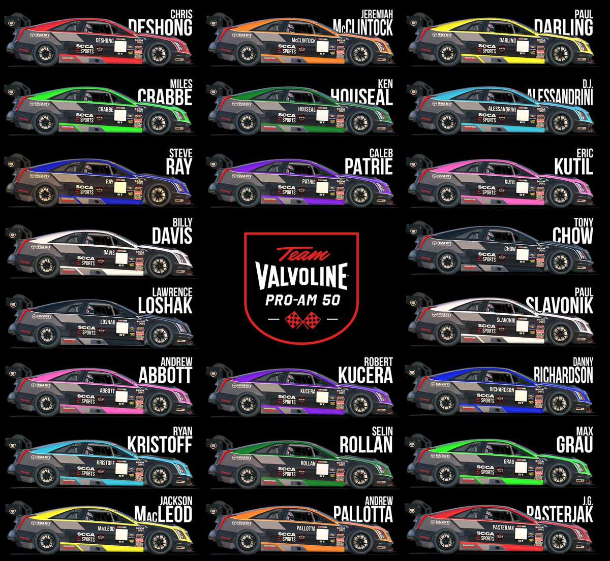 Racing on #TeamValvoline for the <a href="/Valvoline/">Valvoline Global Operations</a> ProAm 50 tomorrow put on by #SCCA! I’m seriously good company with this roster - the race is live at the link tomorrow at 5PM ET! youtu.be/iIrUCWcR7Yo