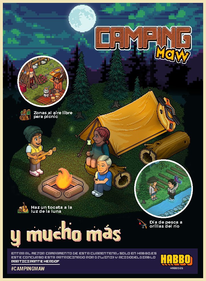 HerdofHabbo's tweet photo. ¡En el Camping Maw las posibilidades de pasar un gran tiempo con tus amigos son infinitas! En estos tiempos quédate en casa y disfruta en Habbo #CampingMaW @ESHabbo
 @DjWinix
 y @acidodeldiablo
Participante: Herdof https://t.co/1VdMuoR47C