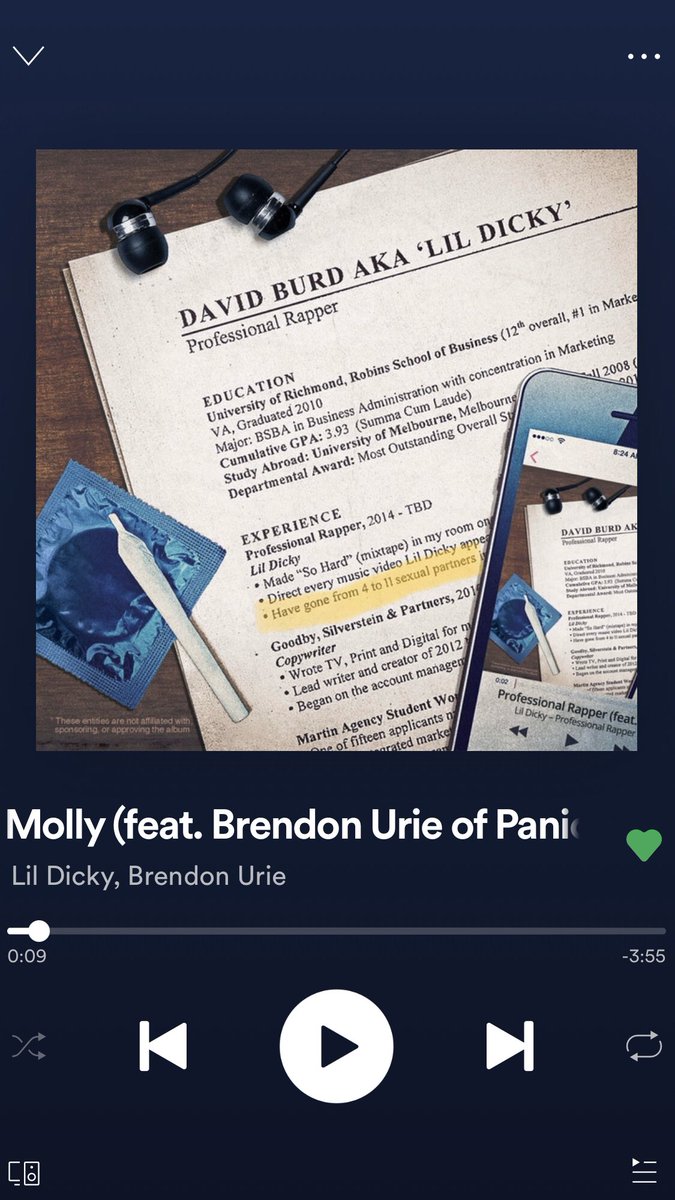The album cover art is David Burd’s resume and under experience it says that he has gone from 4 to 11 sexual partners. This tells me that the song Molly was made after he jumped to 11 sexual partners. Proving that the song Molly will be made in the future of the series.