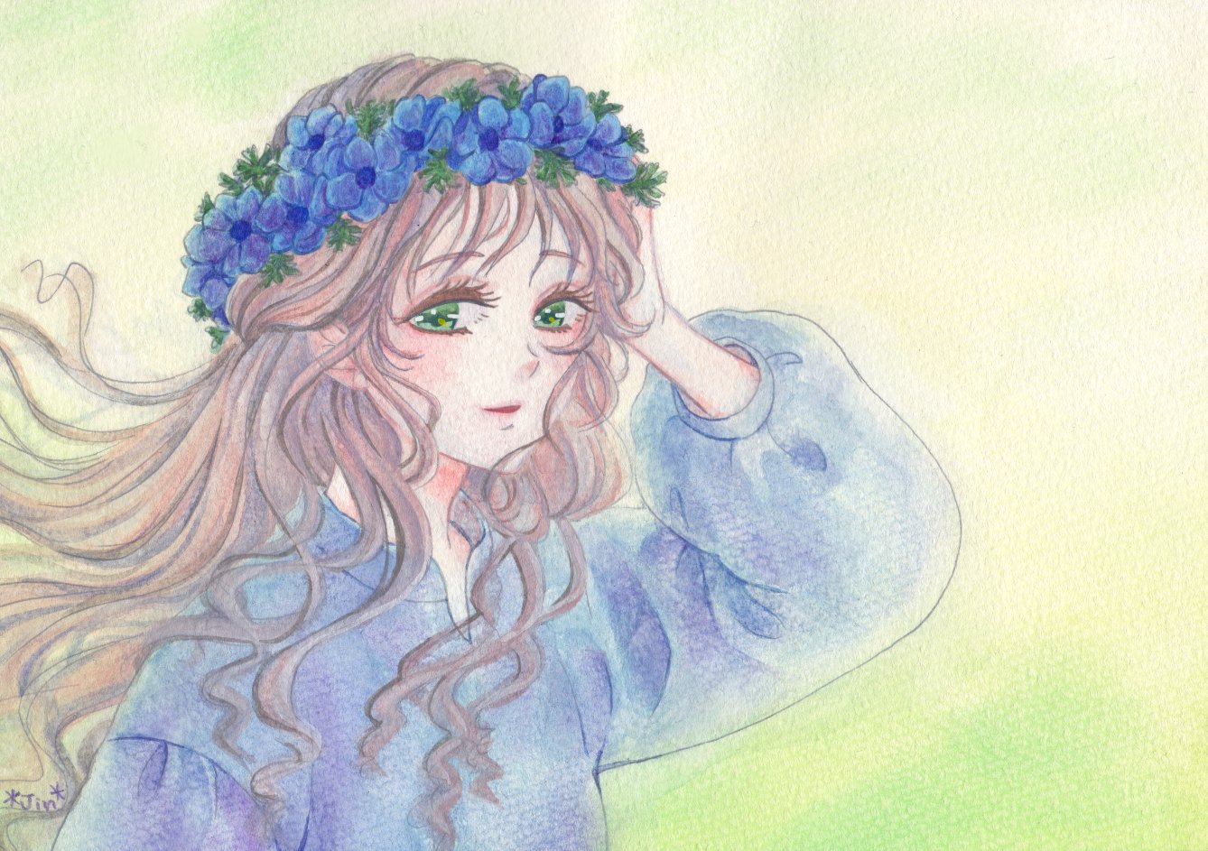 仁 Jin クラシックブルー 清らかな 癒しの色 イラスト アナログイラスト 水彩 アネモネ 花冠 クラシックブルー 青 絵描き人 イラスト王国 T Co Ayd1re5sor Twitter