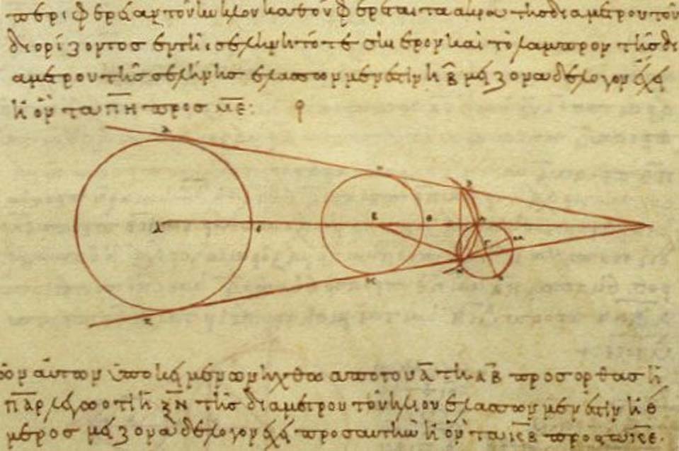 marsrader's tweet photo. Aristarchus' 2,400-year old calculation of the relative sizes of Earth, the Sun, and Moon. He vastly underestimated the size of the Sun because he thought it was much closer. https://t.co/vmoGebyrvc