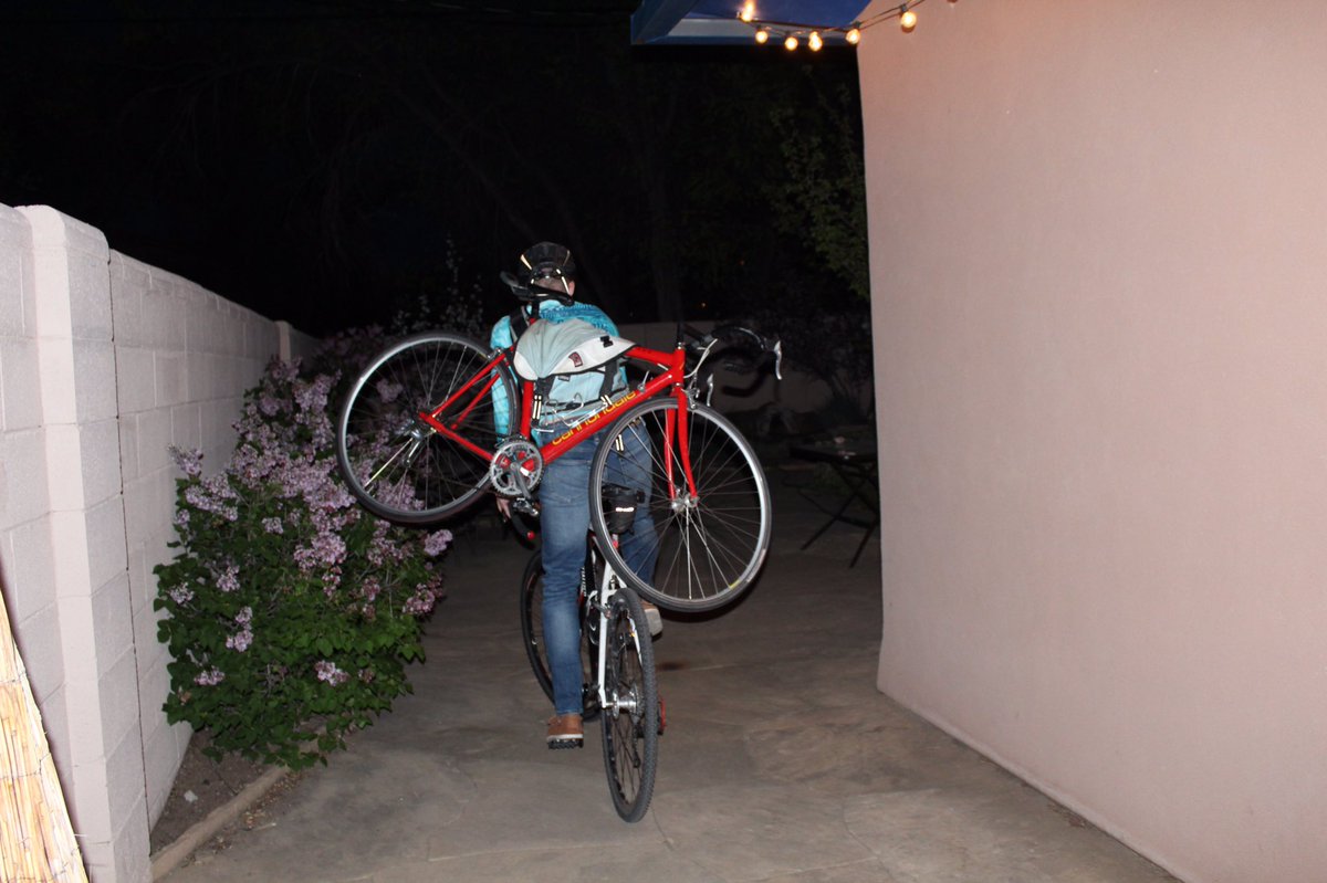 allimaresh's tweet photo. @Chrome_Ind #ChromeAtHomeChallenge how about a Chrome bag carrying a bike and another Chrome bag carrying a kitten? The blue Chrome bag is over 10 years old, and all of the plastic buckles are broken, but it’s still strong enough to hold a bike! https://t.co/8wKOe032rp