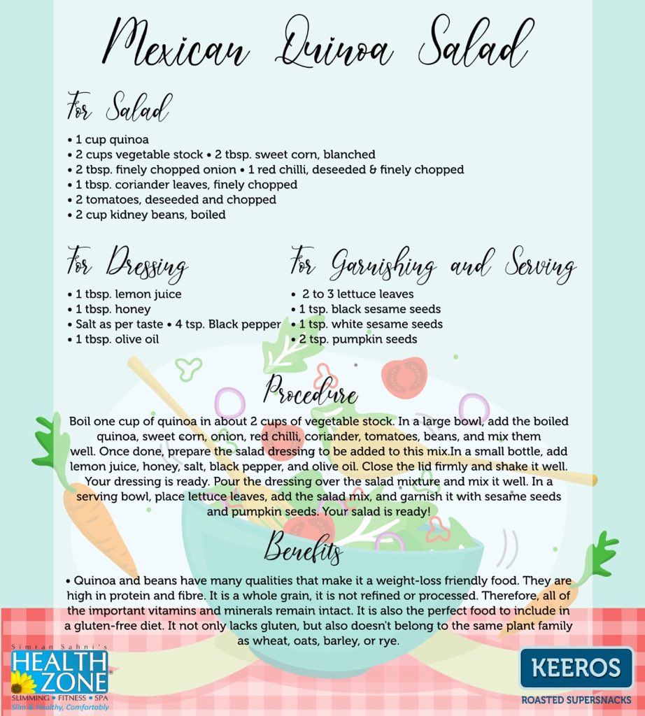 Keeros_in's tweet image. Hello everyone!
Sharing with you all the recipe of Mexican Quinoa Salad. This flavourful salad is gluten-free and the perfect vegetarian meal.
Do try this light and refreshing quinoa salad recipe.

#Keeros #maxicanquinoasalad #eathealthybehealthy #glutenfree #eatguiltfree #vegan