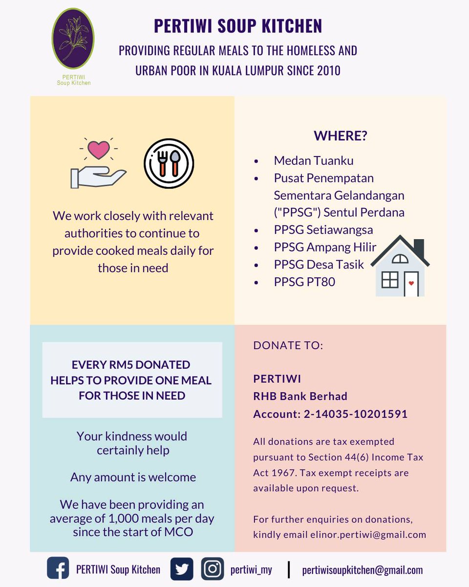 Don't forget to donate to Pertiwi Soup Kitchen!  @pertiwi_my
