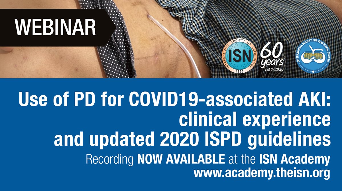 ISPD1's tweet photo. WATCH NOW: https://t.co/nF9F88XpwC
#OpenAccess recorded @ISNkidneycare &amp; @ISPD1 webinar:
"Use of #PeritonealDialysis for #COVID19-associated #AKI: clinical experience and updated 2020 ISPD guidelines" 
#RRT #SARSCoV2 #PD https://t.co/yGoGcodwAm