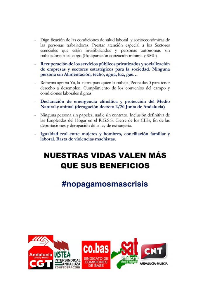 cobassevilla's tweet image. #1deM #nopagamosmascrisis 1º de Mayo: nuestras vidas valen más que sus beneficios. Decálogo reivindicativo unitario junto a @CGT_A @SAT_nacional @CNT_Andalucia @usteasindicato