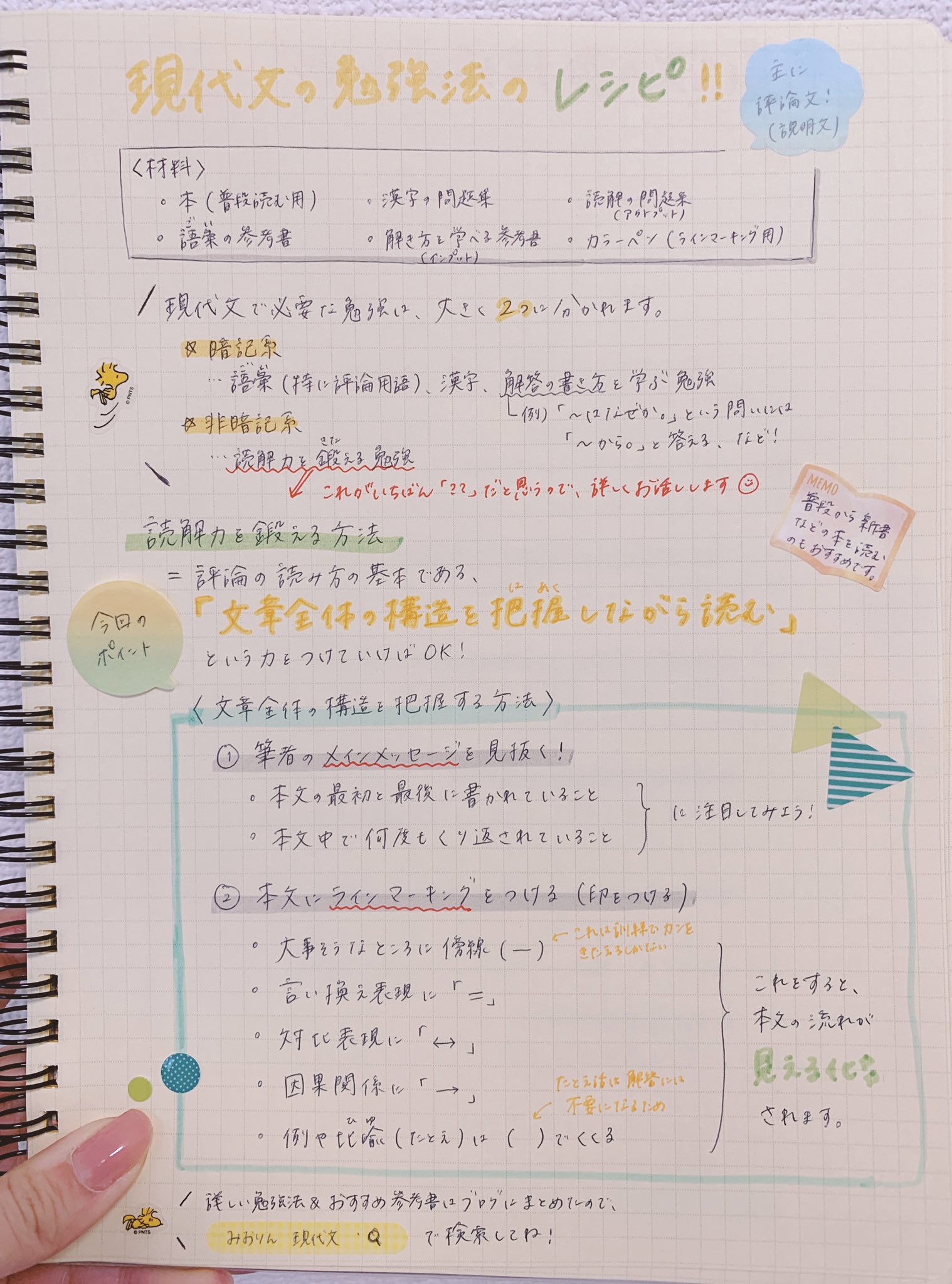 みおりんカフェ 東大卒勉強法デザイナー 現代文の勉強法 暗記系 語彙 漢字 解答の書き方 はなぜか という問いには から と答える など を学ぶ これはコツコツ勉強するしかありません がんばろう 非暗記系 現代文の読み方