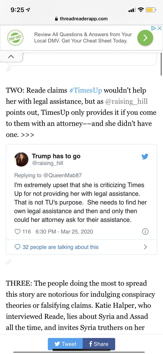 I am not that familiar with protocols for Time’s Up to provide legal assistance for possible clients. But the fact Tara tried to seek help speaks for itself whether or not she had an attorney by her side. No Attorney ≠ No Crime.