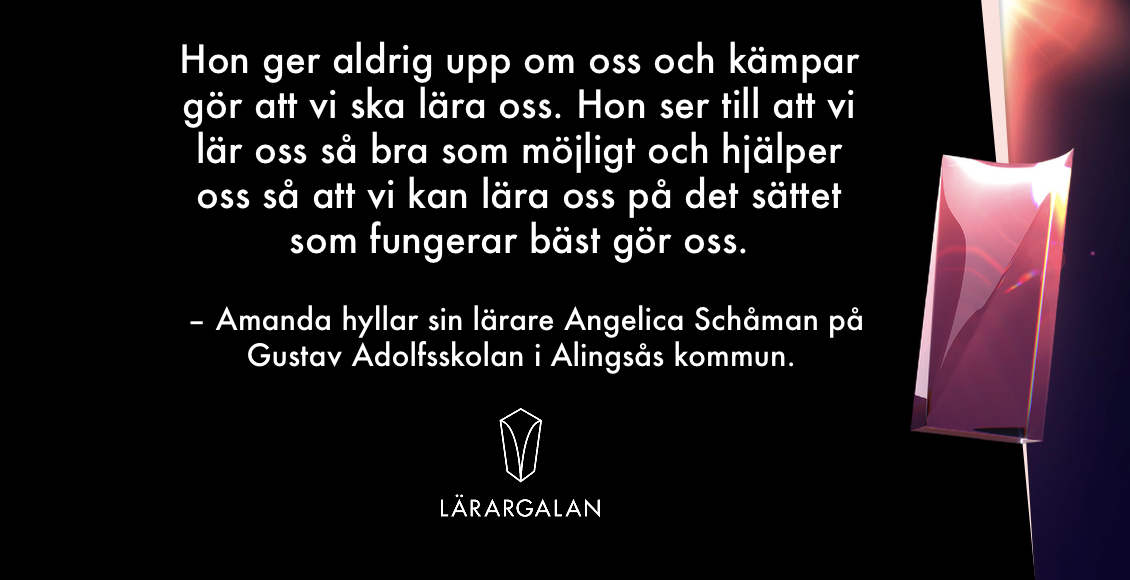 larargalan's tweet image. Amanda hyllar sin lärare Angelica Schåman från Alingsås.
Tagga gärna läraren och eleven &amp;lt;3

#lärare #lärargalan #skola