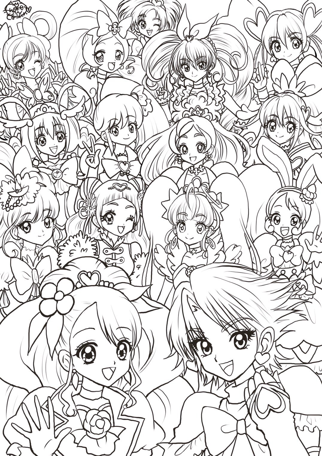 しぶとい中川翔子 On Twitter プリキュア ピンク大集合 線画のせておきますね おうち時間 塗り絵してみてください