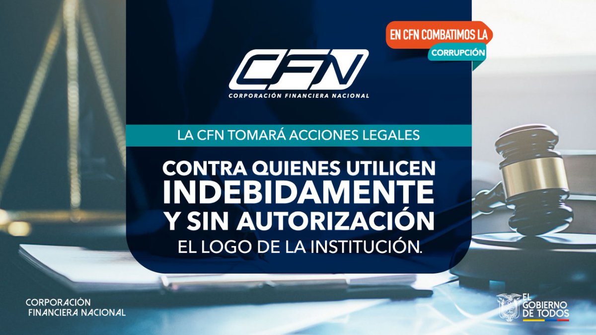 CFN_ECUADOR's tweet photo. #CFNTransparente | Todos los procesos para la obtención de un crédito o solicitudes de información en la Corporación Financiera Nacional son gratuitos y no necesitan de intermediarios. Si tiene algún inconveniente, escríbanos a denuncias@cfn.fin.ec.
https://t.co/rQ2kSNrFVQ https://t.co/3ifSmDh4ta