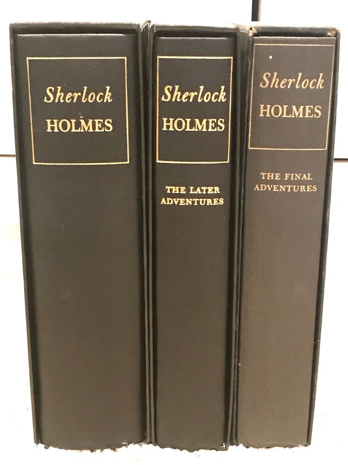 The 3-volume set from The Heritage Press in 1950 and 1952 was edited by Edgar W. Smith (head of the Baker Street Irregulars).The William Gillette cameo & 'VR' on the covers add to the panache.We have three copies of this set, including one that belonged to Poul Anderson.