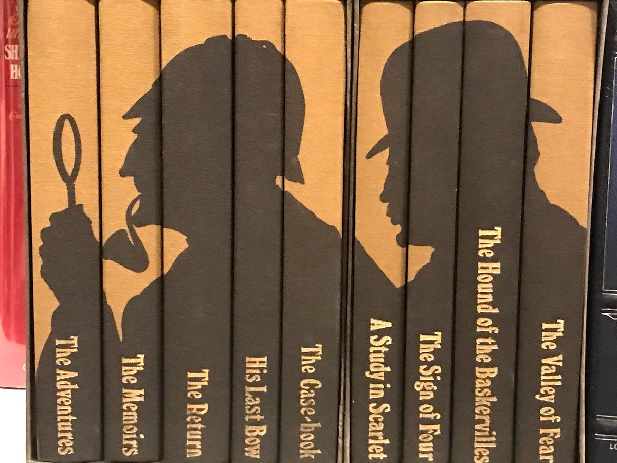 The game's afoot with the Folio Society! In 1993, they issued this set that graces our bookshelves. Divided in to 9 volumes together they comprise the profiles of Holmes (short stories) and Watson (novels) https://amzn.to/2S2cEQU 