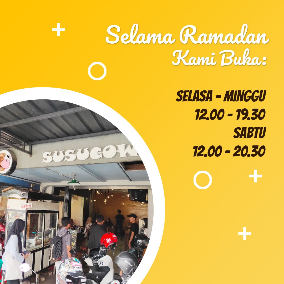 warungsusucow's tweet photo. Di hari kedua ini masih lancar dan semangat kan puasanya?

Nah, ini jadwal Warung Susucow selama Ramadan ya. Monggo dicatet, siapa tahu ada menu yang lagi diincar buat buka puasa nanti 😁 https://t.co/tjVjG2ke52