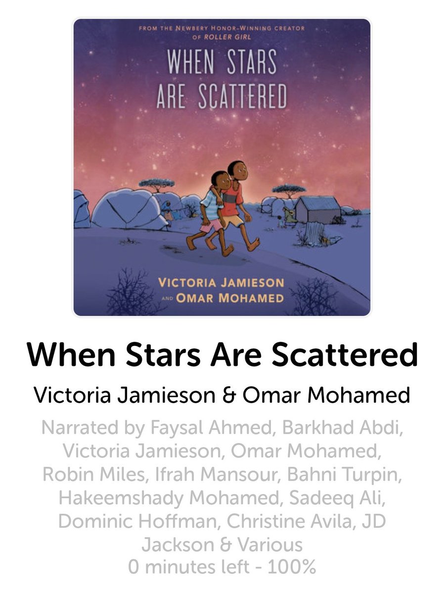 booknerdgarcia's tweet photo. Just finished this amazing audiobook "When Stars Are Scattered" by @JamiesonV & Omar Mohamed. I'm still teary-eyed, this book should be a required reading for all humanity! This book is for the graphic novel square. I'm so happy that @librofm offered it free in their #ALCProgram https://t.co/zOU90gUNPv