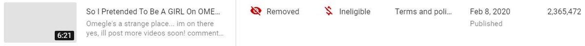 F1NN5TER's tweet photo. .@YouTube @ytcreators removed my most popular video and haven't provided a reason, nor a way to get it back, there is nothing in the video that violates terms of service.

Happy birthday to me, goodbye 2.3 Million views and thousands of encouraging comments https://t.co/F3jCS5gDHs