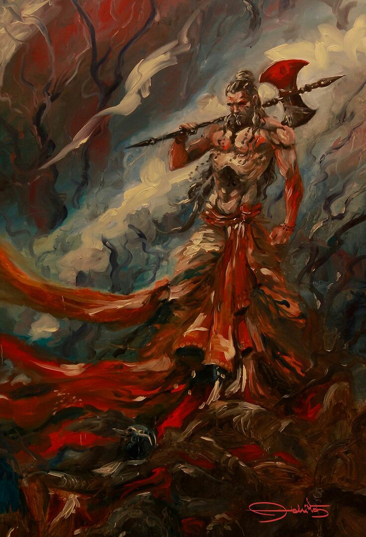 The Kshatriya class, with weapons and power, had begun to abuse their power, take what belonged to others by force and tyrannize people. Parashurama corrects the cosmic equilibrium by destroying these Kshatriya warriors (3/6)