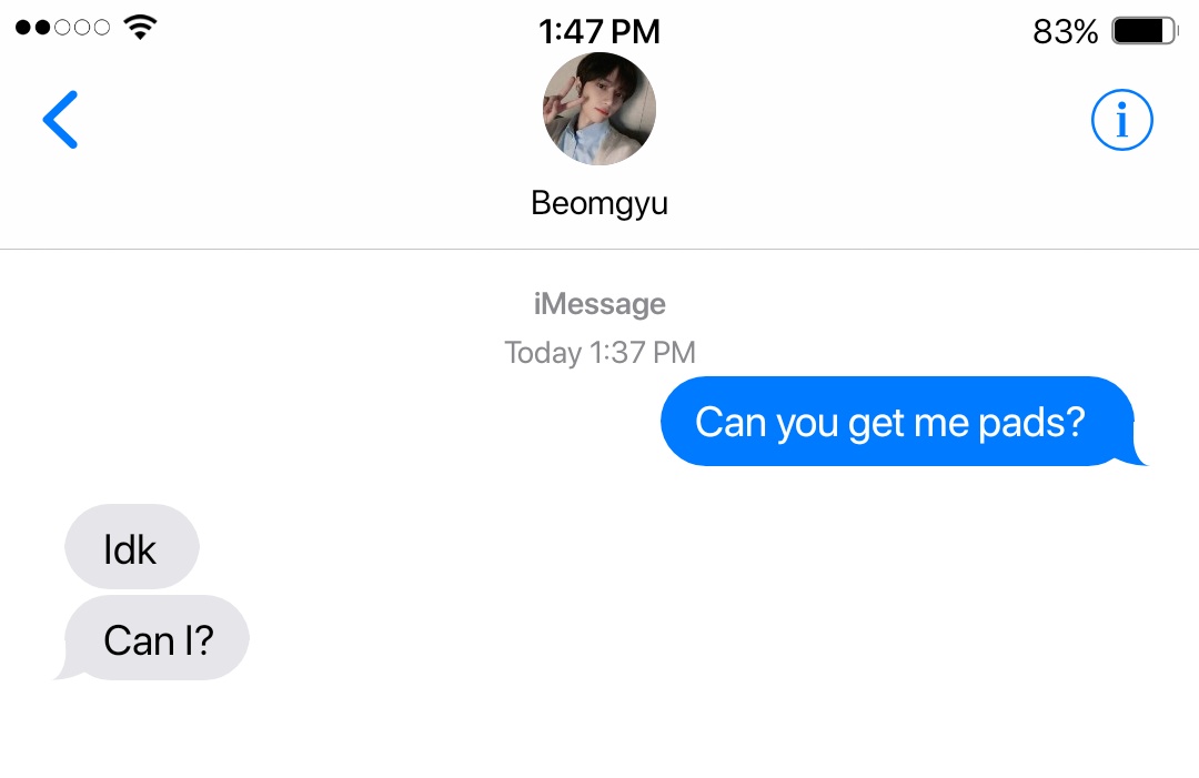 TXT replying to "Can you get me pads?" text
