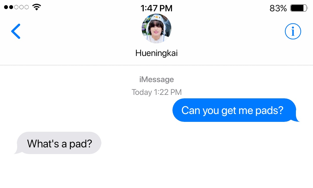TXT replying to "Can you get me pads?" text