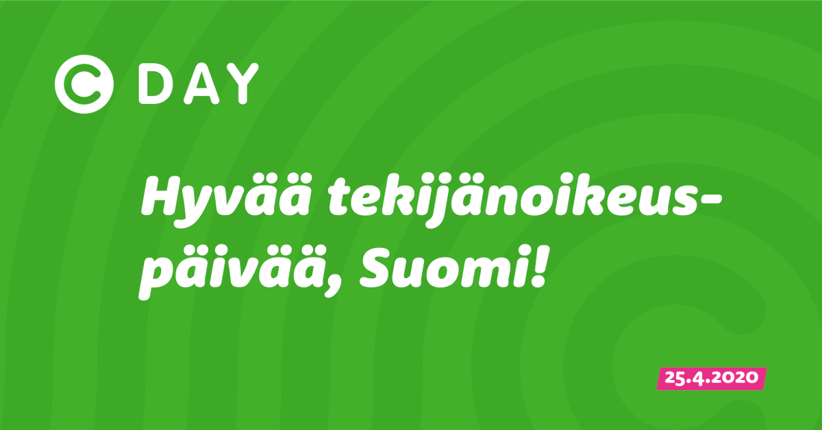 Tänään vietetään tekijänoikeuspäivää! Luova työ on aivan erityisesti arvokasta nyt, kun elämme poikkeuksellisia aikoja. Välitetään kiitoksia ja näytetään samalla, miten monta meitä on vastuullisen luovan työn puolella! cday.fi #cday #tekijänoikeuspäivä