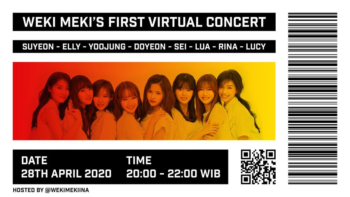 <a href="/WekiMekiINA/">Weki Meki Indonesia</a> presents:
Weki Meki's First Virtual Concert

📆 April 28th 2020
⏰ 20.00 WIB / 8PM GMT+7
📌 Your home

Live on Mixlr
tiny.cc/wmfirstconcert

⚠️ All Ki-Lings can join! Let's get crazy together! ⚠️

#위키미키 #WekiMeki #WEKIMEKI_VirtualConcert