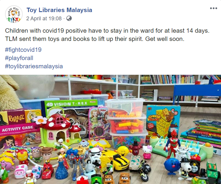 Toy Libraries Malaysia sends toys to children who are COVID19 +ve. If you have toys to donate, do consider donating to their centres here:  http://www.toylibraries.my/take-action/  #toyforall #toylibrariesmalaysia