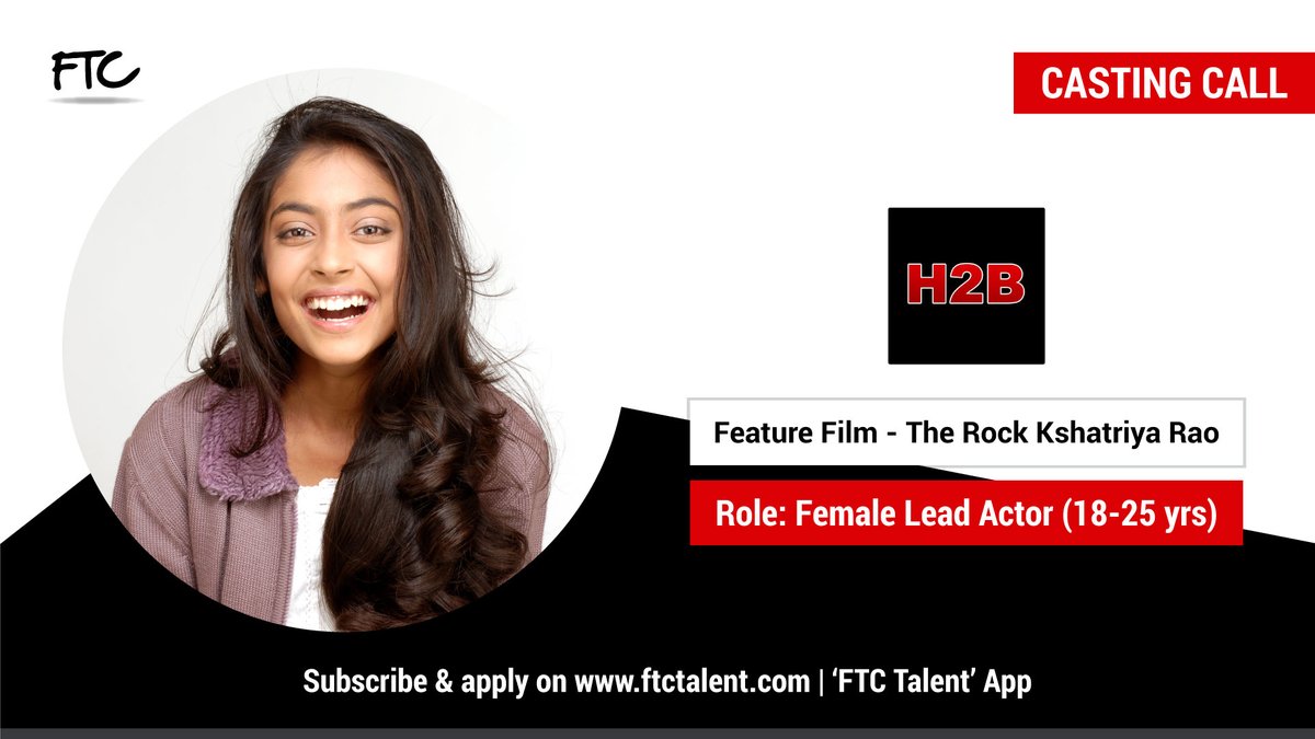 FTCTalent's tweet photo. We are seeking for a good looking #FemaleActor with upmarket looks within the age of 18 - 25 years to play the role of a college student for an Upcoming #HindiFeatureFilm.
Web: https://t.co/C2tbHS15m9
App: FTC Talent
#TheRockKshatriyaRao #H2B #FemaleLeadActor #FTCTalent https://t.co/xZMW9lhHZF
