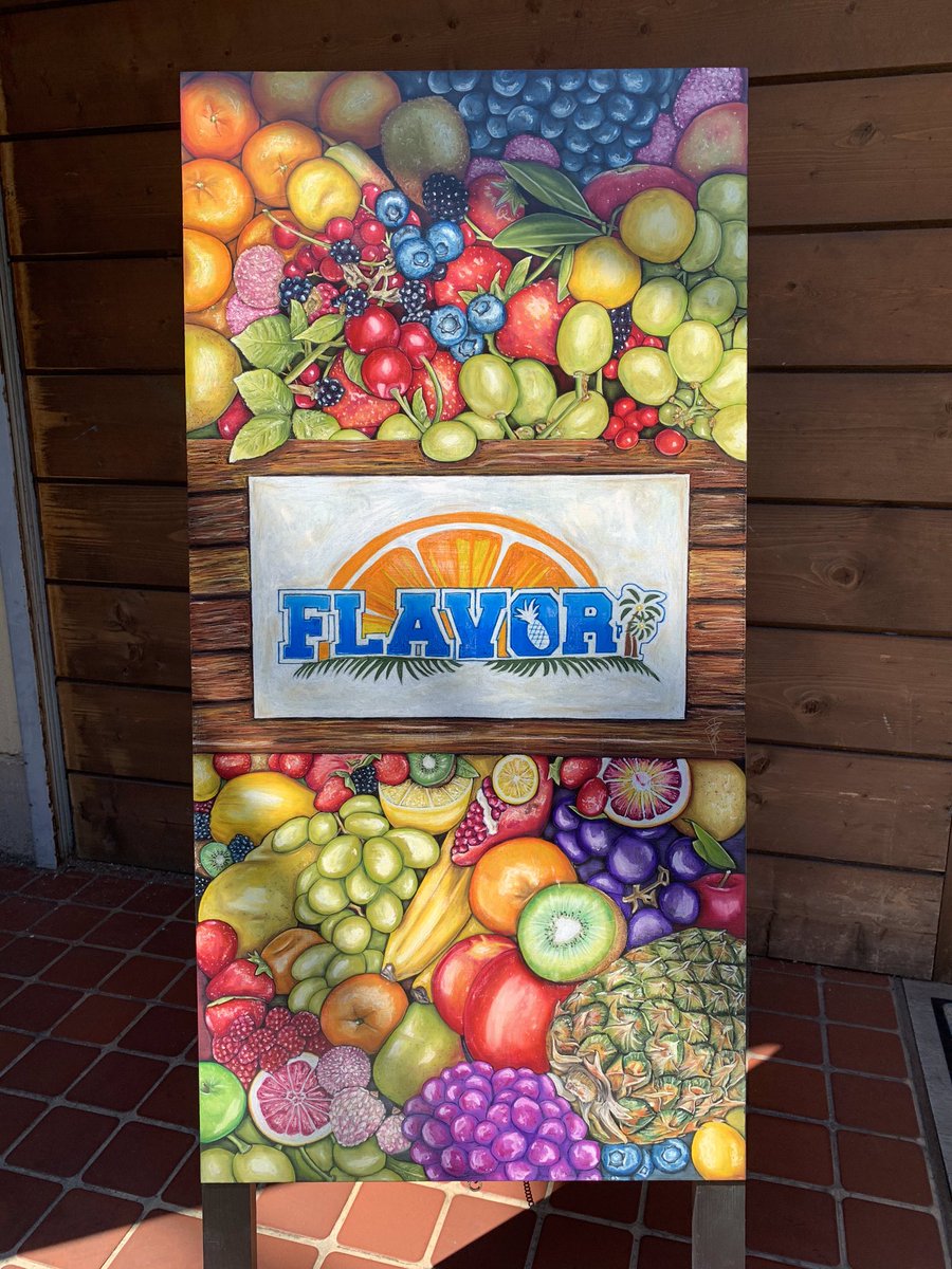 Towlsdream's tweet photo. お世話になっているFLAVORさんにA型看板(制作時間約70時間)納品!お店の雰囲気とも合って派手に主張しております!ただいまFLAVORでは12:00-20:00でテイクアウトやってます #チョークアート #アーティスト #看板 #オーダー #横須賀カフェ #いいじゃんお持ち帰り #馬堀海岸 #フルーツ #owlsdream https://t.co/o7Od4X7LrT