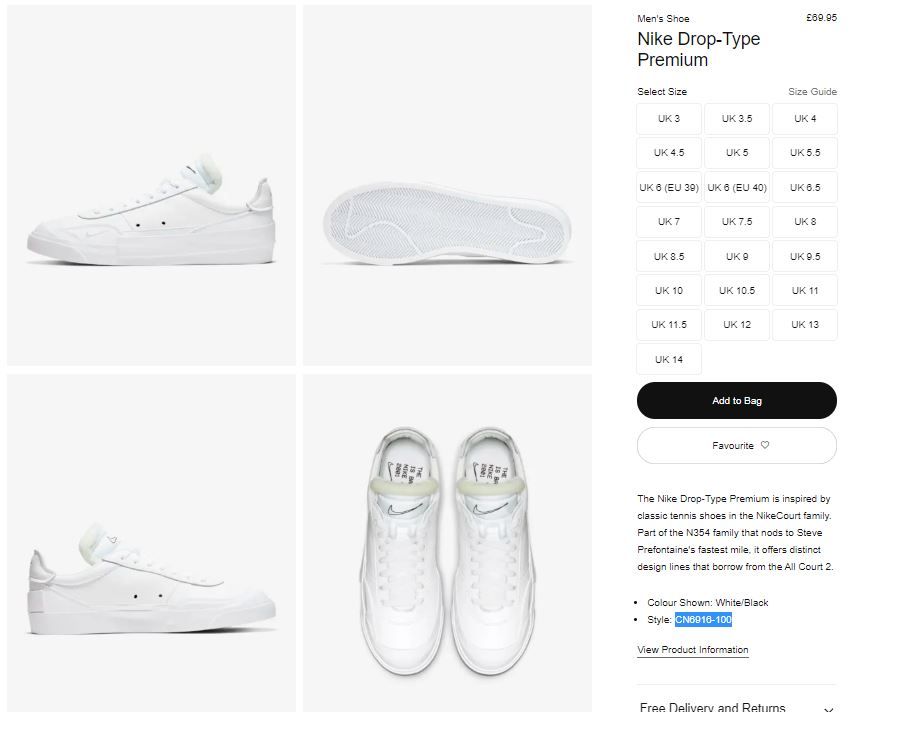 nike drop type sizing