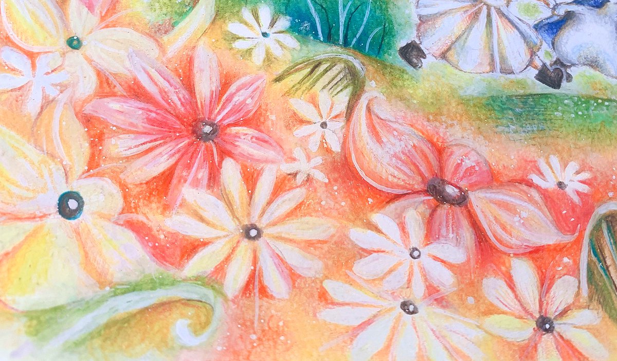 「花畑を駆けてゆく  #絵本 #イラスト #色鉛筆 #絵描きさん #花のある暮らし」|はる🌸のイラスト