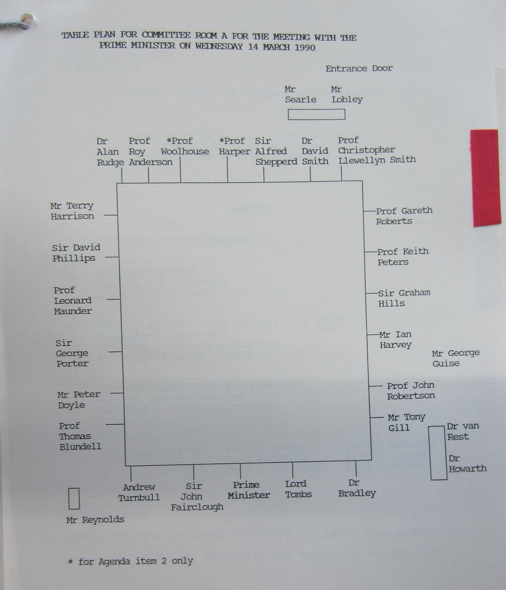 There is nothing new about politicians and their advisors mixing with the UK science advice system. Here's the table plan for the Advisory Council on Science and Technology, 14 March 1990. Chair: Margaret Thatcher, with George Guise, of No 10 Policy Unit, also in the room  https://twitter.com/Ian_Fraser/status/1253745995197943822