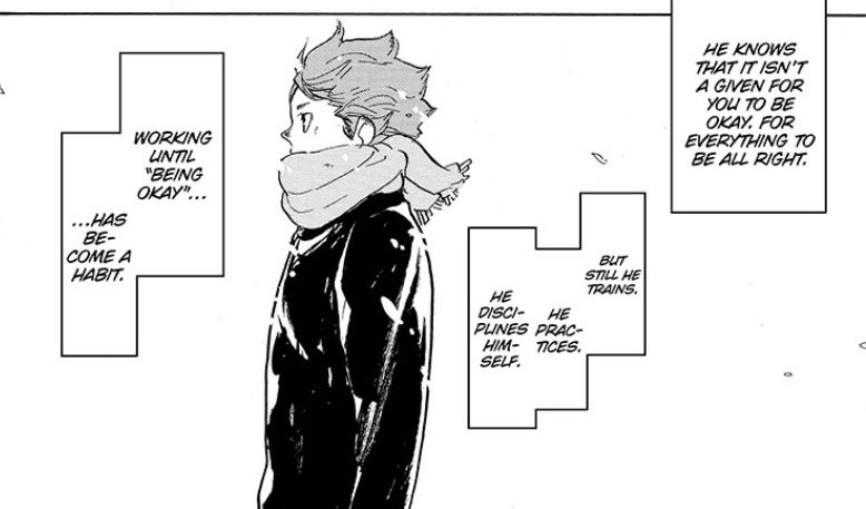 through lucio’s and heitor’s remarks, we see that hinata has been constantly striving to be “okay” and practicing good habits and self-discipline, which has been so ingrained in him like an involuntary action such as breathing.
