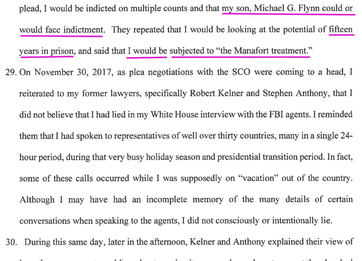 6. Now its out, Flynn declares that, certainly, he would not have relented into being pressured to falsely plead guilty to avoid his son and he getting the "Manafort treatment", had his lawyers told him that the FBI agents that interviewed him knew he's true.  #QAnon  #Q