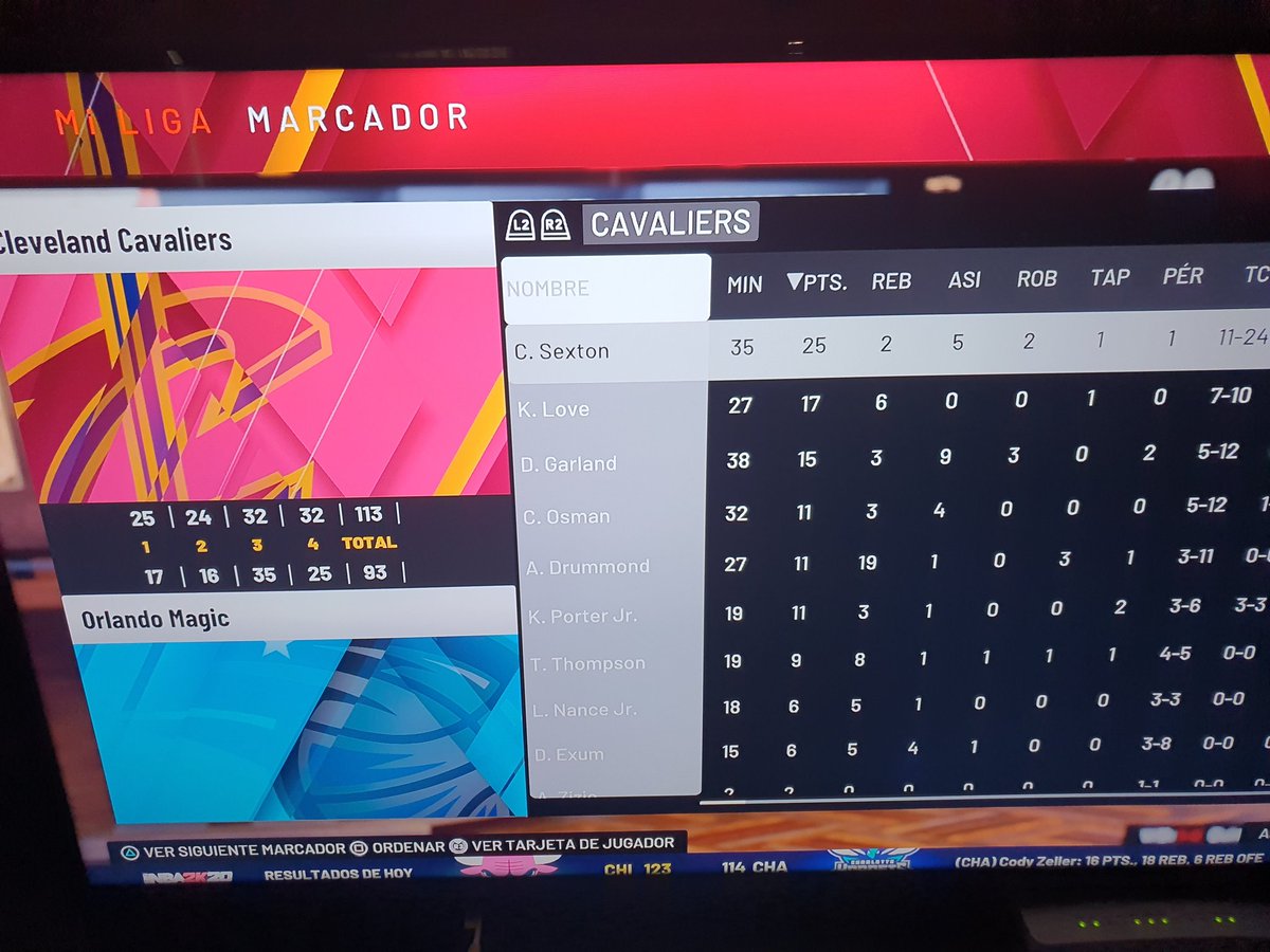 nbavirtual2K's tweet photo. FInal. Ganan los Cavs a los Magic 113-93 con 25 puntos de Collin Sexton y otros 6 jugadores con dobles dígitos. Por los Magic el mejor Fournier con 32 puntos y Vucevic 25 puntos 13 rebotes. Cabe descansar los 8 tapones de Bamba 🏀🔥 https://t.co/V7K5lcHPp2