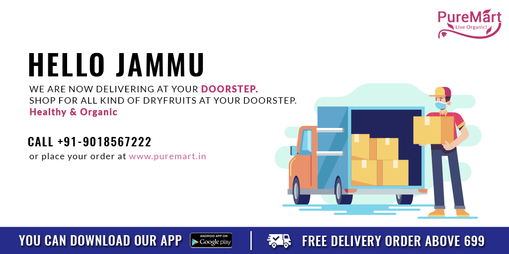 pure_mart's tweet photo. Hello Jammu!!
We are now delivering at your doorstep.
Shop for all kinds of Dry Fruits at your doorstep.
Healthy & Organic
#nuts #Healthy #wealthy #food #healthyfood #delicious #yummy #nuts #organic #raisin #PureMart #liveOrganic https://t.co/Nj3B1AdR44