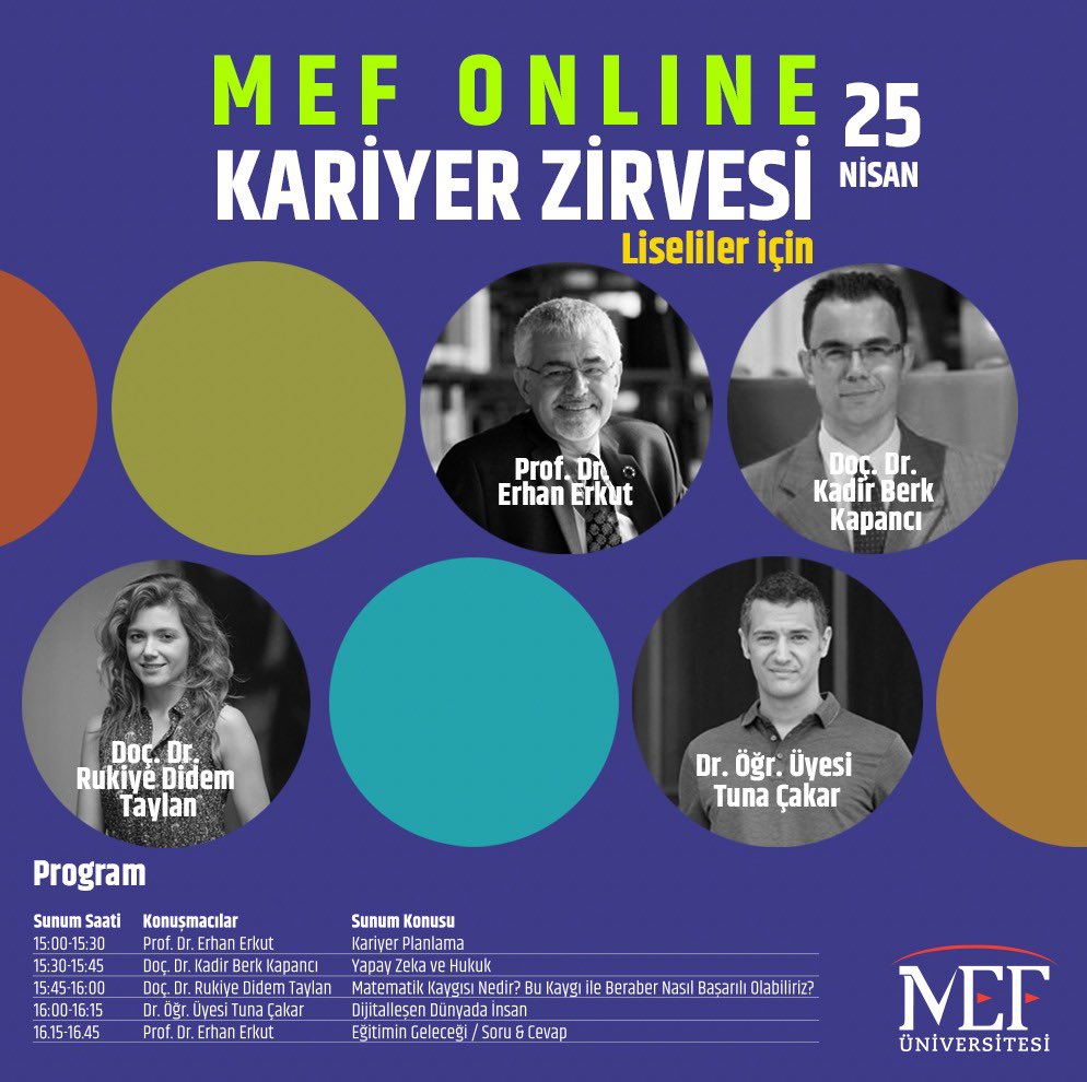 MEF Üniversitesi (@mefuniversitesi) on Twitter photo Bugün Online Kariyer Zirvemiz
15.00’te başlıyor. Kayıt olan herkese derse katılım linki gönderdik.
Kayıt olmayanlar MEF YouTube Kanalından bizi canlı olarak izleyebilirler. youtube.com/MEFuniversitesi
<a href="/ErhanErkut/">Erhan Erkut</a>
<a href="/Muhammed__Sahin/">Muhammed Sahin</a> Bugün Online Kariyer Zirvemiz
15.00’te başlıyor. Kayıt olan herkese derse katılım linki gönderdik.
Kayıt olmayanlar MEF YouTube Kanalından bizi canlı olarak izleyebilirler. youtube.com/MEFuniversitesi
<a href="/ErhanErkut/">Erhan Erkut</a>
<a href="/Muhammed__Sahin/">Muhammed Sahin</a>