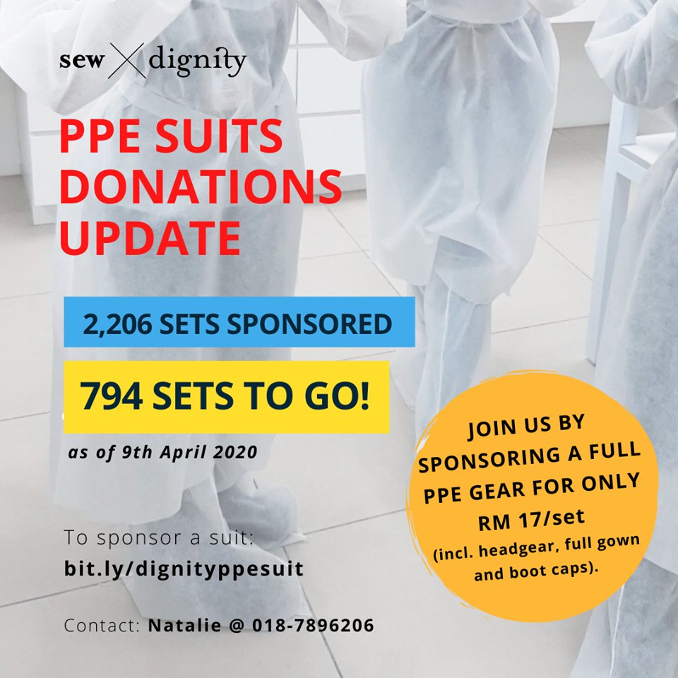 Sew X Dignity team from the fashion industry are doing their part by sewing around 100 PPE suits per day to be donated to our medic frontliners. An RM17 donation can sponsor a whole set of protective suit! https://www.facebook.com/sewxdignity/ 