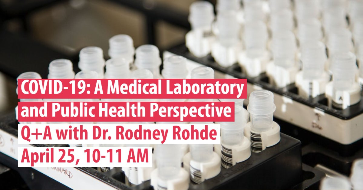 MLPAOnews's tweet photo. Dr. @RodneyRohde's Q+A Webinar on #COVID19 from a #MedLab and Public Health Perspective is about to begin. See you all soon! #labweek2020 #virtuallabweek

@txst @txst_news @TXST_CLS @ASCLS @ASCP_Chicago https://t.co/3riu1Aem9B