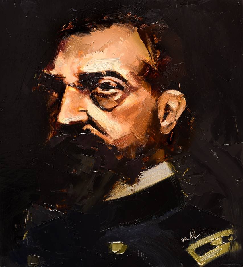 General George G. Meade, CO for the Army of the Potomac, first battle as CO at Gettysburg. 8.25”x7.50” Oil on Panel | Alla Prima