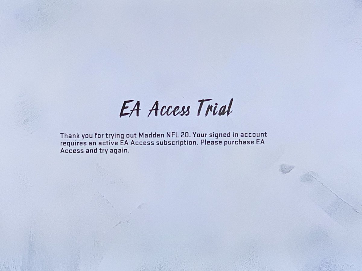TravScrog's tweet photo. Thanks @EAMaddenNFL for the “free” weekend! I got to waste 12 hours downloading Madden 20 to be stuck at this screen forever. https://t.co/Hu7qdYSSdi