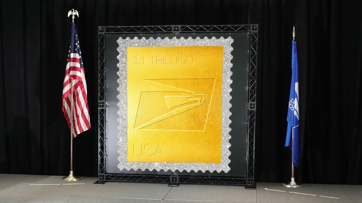 TheOnion's tweet photo. Postal Service Unveils Plan To Pay Debts With New $1 Trillion Stamp https://t.co/RXXUSlJF3e https://t.co/3rKmo5Sp4h