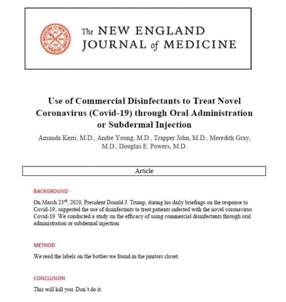 Important research paper on the use of oral administration of commercial disinfectant for treatment of #COVID19. Methodologies well described, conclusion clear and focused😉...