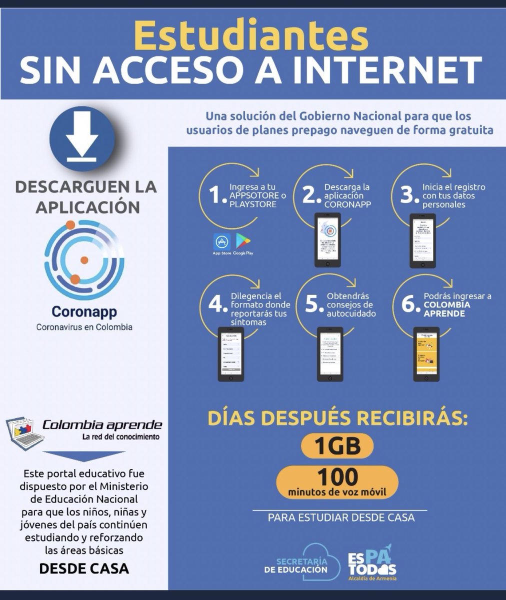 UDES_Concilia's tweet photo. Buenos días ☀️ 

Queremos compartir información que puede ser de mucha utilidad para los estudiantes que no tienen acceso a internet.

Por favor dale Rt para que vean esta publicación. https://t.co/Ai6f5WAp8U