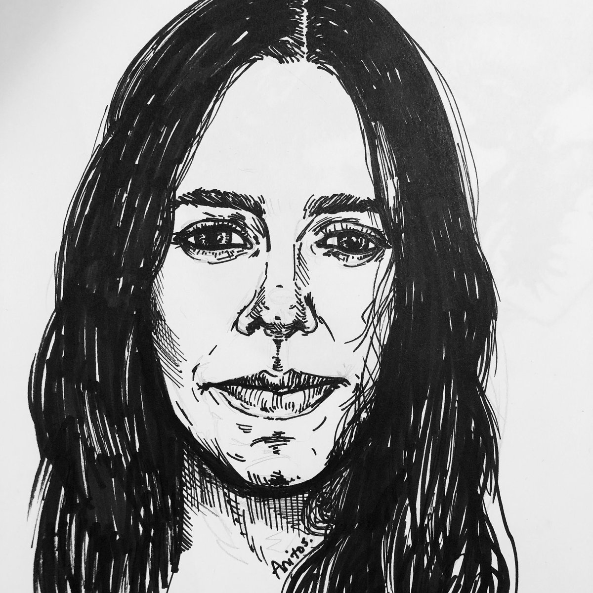 AnitosAnna's tweet photo. Quick try to get the likeness of Pj Harvey.. can you tell I hate drawing hair? 

#ink #doodle #illustration #drawing #sketch #pjharvey https://t.co/soqqPiMKLc